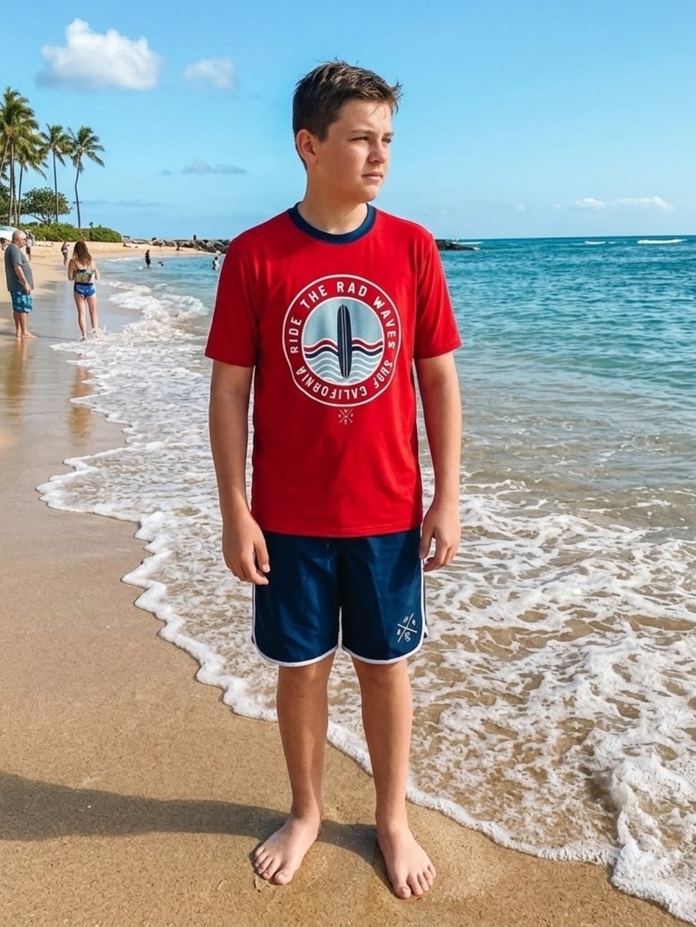 Gap Kids Red Surf Logo Swim Tee with Navy Trim Size XXL